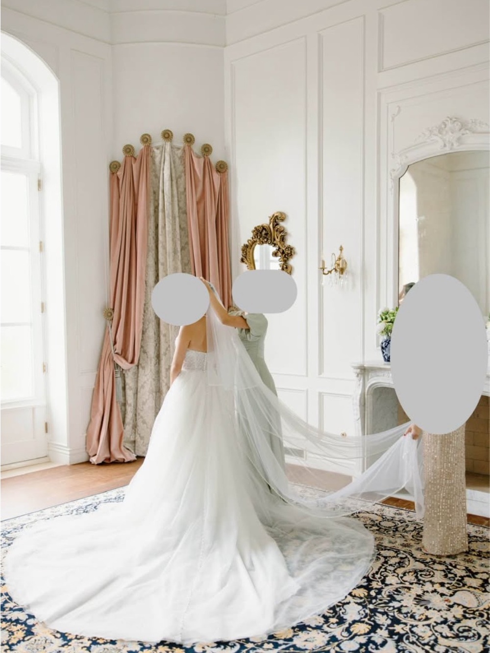 Pearl beaded wedding veil with blusher